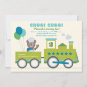 Invitation Fête d'anniversaire de l'ours sarcelle Train Choo (Devant)
