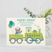 Invitation Fête d'anniversaire de l'ours sarcelle Train Choo (Debout devant)