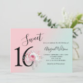 Invitation Fête d'anniversaire de l'sweet sixteen floral mode (Debout devant)