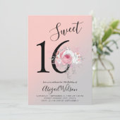 Invitation Fête d'anniversaire de l'sweet sixteen floral mode (Debout devant)