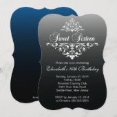 Invitation Fête d'anniversaire de l'Sweet sixteen noir blanc  (Devant / Derrière)