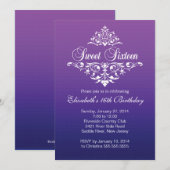 Invitation Fête d'anniversaire de l'Sweet sixteen violet mode (Devant / Derrière)
