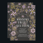 Invitation Fête d'anniversaire de l'Sweet sixteen Winter Wond<br><div class="desc">Invitation d'sweet sixteen d'hiver moderne avec des flocons de neige dorés et roses posés sur un arrière - plan de tableau noir tendance.</div>