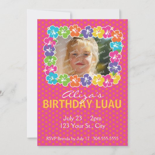 Invitation Fête d'anniversaire de Luau (Devant)