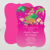 Invitation Fête d'anniversaire de Luau aux Hawaiiens roses (Devant / Derrière)