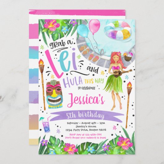 Invitation Fête d'anniversaire de Luau Hawaiian Pineappal Poo (Devant / Derrière)