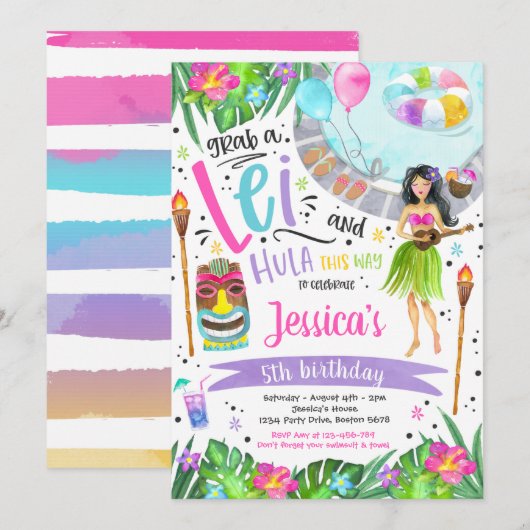 Invitation Fête d'anniversaire de Luau Hawaiian Pineappal Poo (Devant / Derrière)