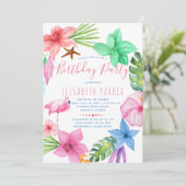 Invitation Fête d'anniversaire de luau tropical hawaïen (Debout devant)