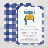 Invitation Fête d'anniversaire de lutte au Gingham Bleu (Devant / Derrière)
