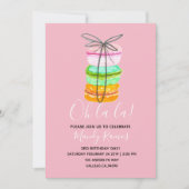 Invitation Fête d'anniversaire de macaron rose (Devant)