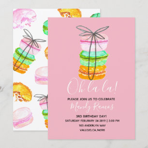 Invitation Fête d'anniversaire de macaron rose