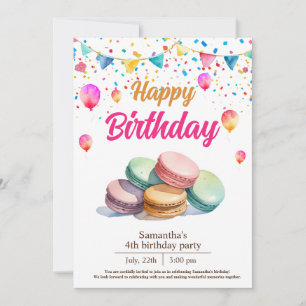 Invitation fête d'anniversaire de macarons mignons couleur ea