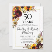 Invitation Fête d'anniversaire de mariage 50 ans Fleurs d'aut (Devant)