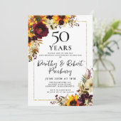 Invitation Fête d'anniversaire de mariage 50 ans Fleurs d'aut (Debout devant)