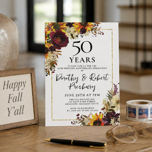 Invitation Fête d'anniversaire de mariage 50 ans Fleurs d'aut