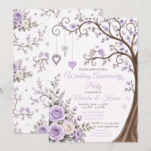 Invitation Fête d'anniversaire de mariage aux fleurs de lavan (Devant / Derrière)