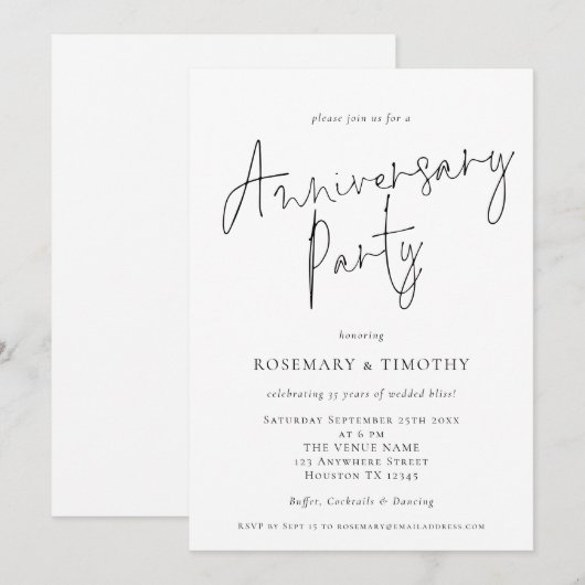 Invitation Fête d'anniversaire de mariage avec un script mini (Devant / Derrière)
