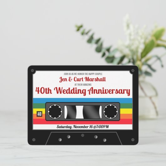 Invitation Fête d'anniversaire de mariage cassette rétro des (Debout devant)