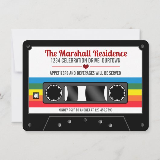 Invitation Fête d'anniversaire de mariage cassette rétro des (Dos)