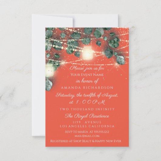 Invitation Fête d'anniversaire de mariage Corail Or Rustique (Devant)