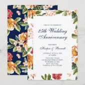 Invitation Fête d'anniversaire de mariage de 25 ans aux fleur (Devant / Derrière)