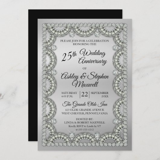 Invitation Fête d'anniversaire de mariage de 25 ans d'Argent  (Devant / Derrière)