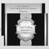 Invitation Fête d'anniversaire de mariage de 25 ans en noir e (Devant / Derrière)