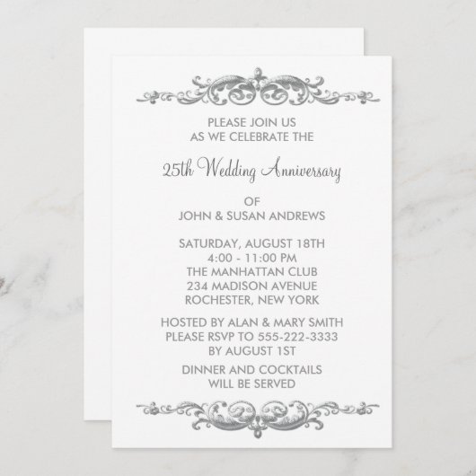 Invitation Fête d'anniversaire de mariage de 25 ans Silver Sw (Devant / Derrière)