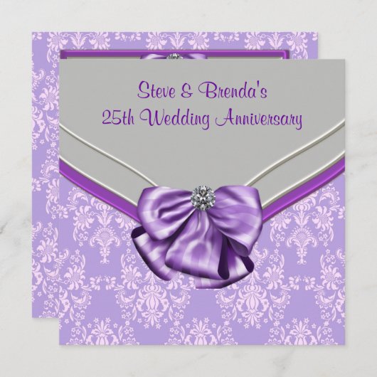 Invitation Fête d'anniversaire de mariage de 25 ans Violet Ar (Devant / Derrière)