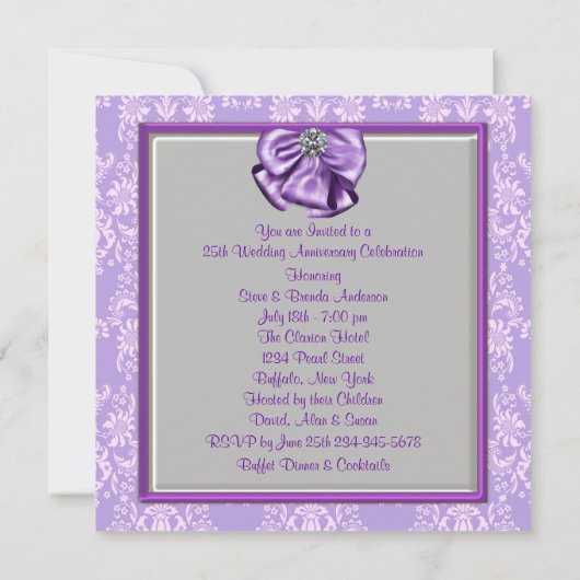 Invitation Fête d'anniversaire de mariage de 25 ans Violet Ar (Dos)