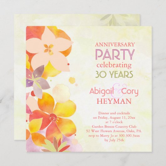 Invitation Fête d'anniversaire de mariage de 30 ans Floral Ro (Devant / Derrière)