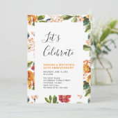 Invitation Fête d'anniversaire de mariage de 50 ans aux fleur (Debout devant)