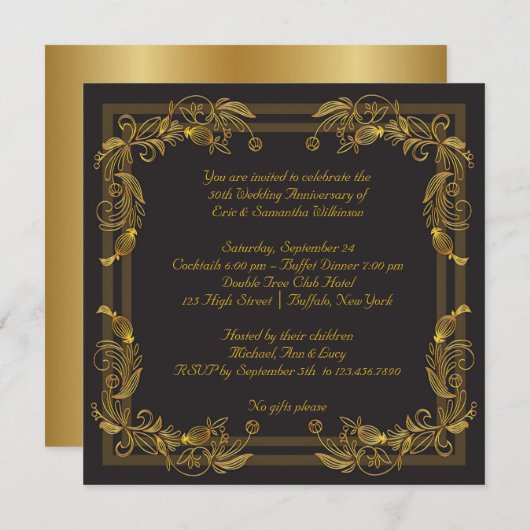Invitation Fête d'anniversaire de mariage de 50 ans aux tourb (Devant / Derrière)