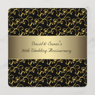 Invitation Fête d'anniversaire de mariage de 50 ans Black Gol