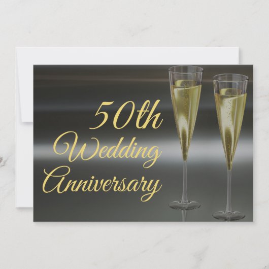 Invitation Fête d'anniversaire de mariage de 50 ans chic noir (Devant)