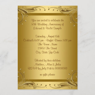 Invitation Fête d'anniversaire de mariage de 50 ans Elegant G