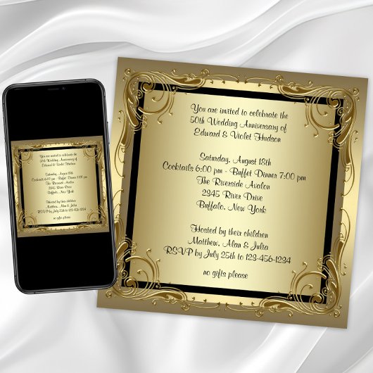 Invitation Fête d'anniversaire de mariage de 50 ans Elegant O