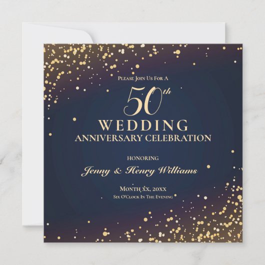 Invitation Fête d'anniversaire de mariage de 50 ans en or (Devant)