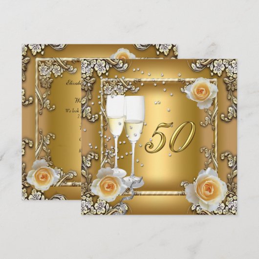 Invitation Fête d'anniversaire de mariage de 50 ans en or élé (Devant / Derrière)