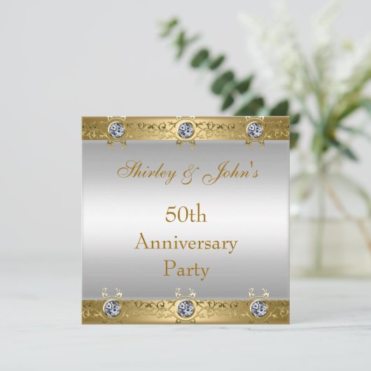 Invitation Fête d'anniversaire de mariage de 50 ans or blanc (Debout devant)