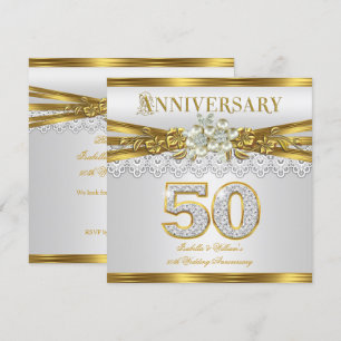 Invitation Fête d'anniversaire de mariage de 50 ans perle bla