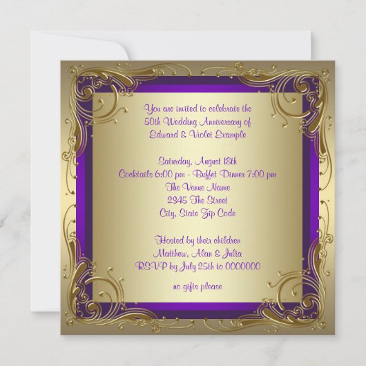 Invitation Fête d'anniversaire de mariage de 50 ans Purple an (Devant)