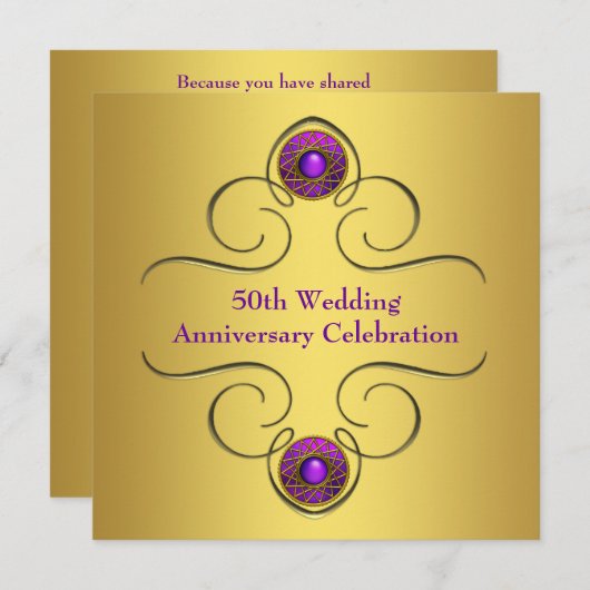 Invitation Fête d'anniversaire de mariage de 50 ans Purple Go (Devant / Derrière)