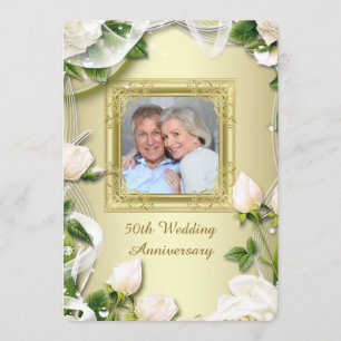 Invitation Fête d'anniversaire de mariage de 50 ans Rose Phot