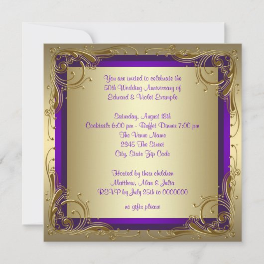 Invitation Fête d'anniversaire de mariage de 50 ans Violet et (Devant)