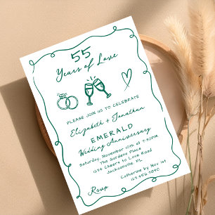 Invitation Fête d'anniversaire de mariage de 55 ans dessinée