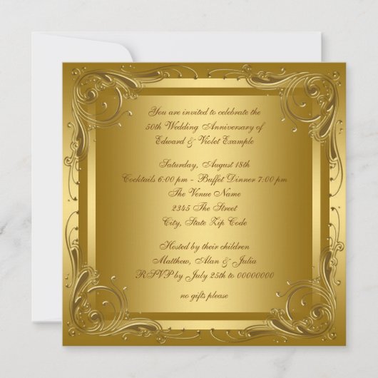Invitation Fête d'anniversaire de mariage élégante en or (Devant)