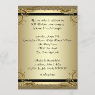 Invitation Fête d'anniversaire de mariage élégante en or 50 a