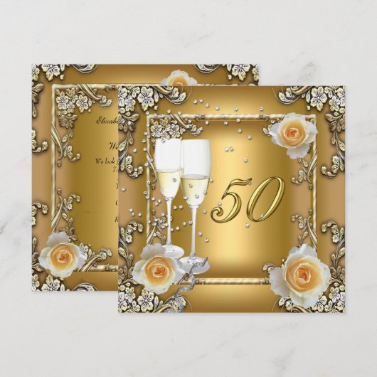 Invitation Fête d'anniversaire de mariage élégante en or 50 a (Devant / Derrière)