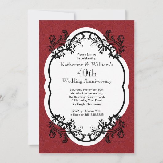 Invitation Fête d'anniversaire de mariage élégante vintage da (Devant)